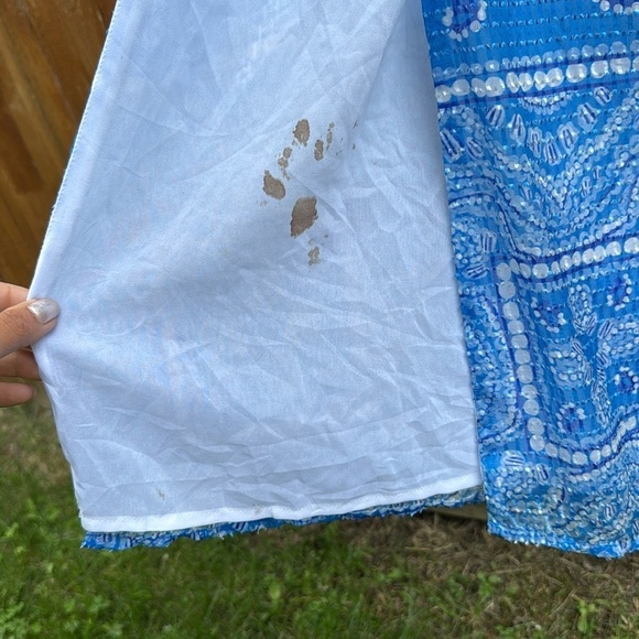 Vineyard Vines Sand Dollar Scarf Print Maxi Dress White Blue Womens 12 Side Slit - Picture 8 of 10